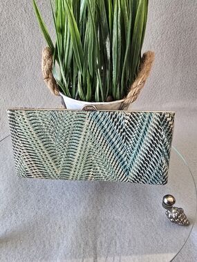 Lodis Teal Patterned Leather Clutch